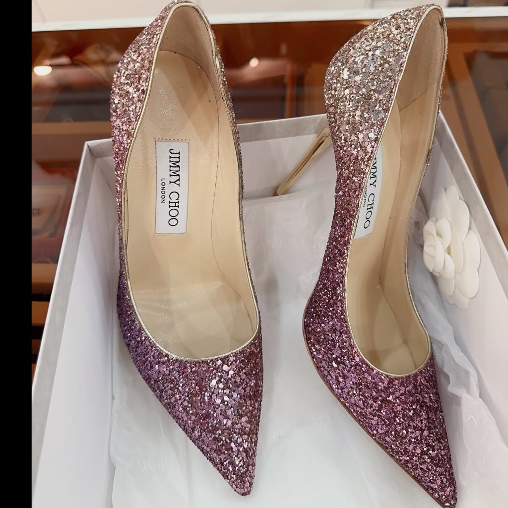 Jimmy Choo Pink/Gold Boho Coarse Glitter Degrade