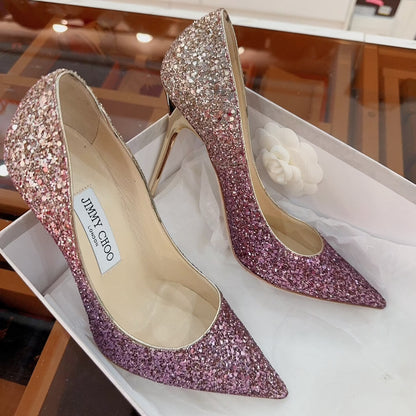 Jimmy Choo Pink/Gold Boho Coarse Glitter Degrade