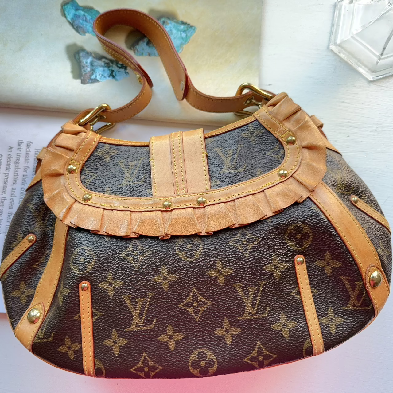 Louis Vuitton Brown Monogram Canvas Leonor Ruffle Shoulder Bag