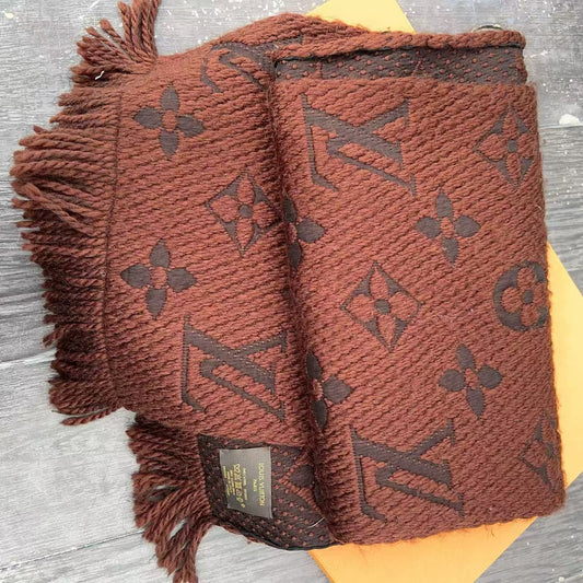 Louis Vuitton Logomania Wool Shawl in Dark Brown