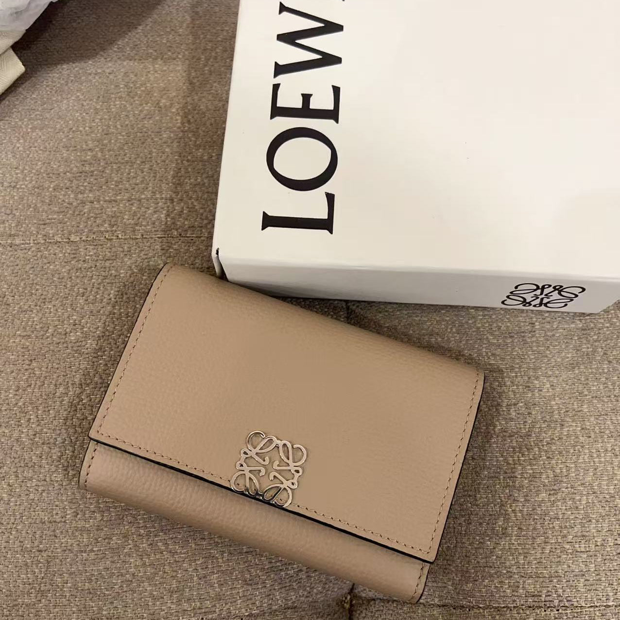 Loewe Grayish Sand Leather Wallet (Tri-Fold) New