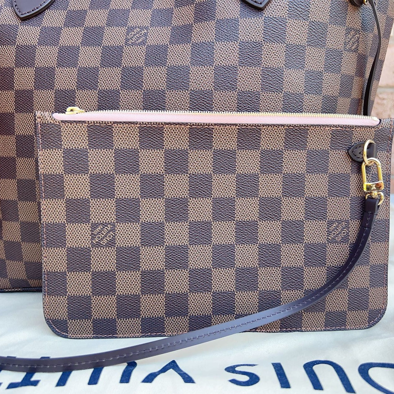 Louis Vuitton Damier Ebene Neverfull MM Tote with Pouch New