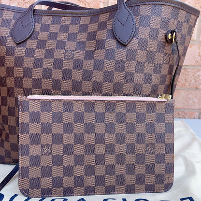 Louis Vuitton Damier Ebene Neverfull MM Tote with Pouch