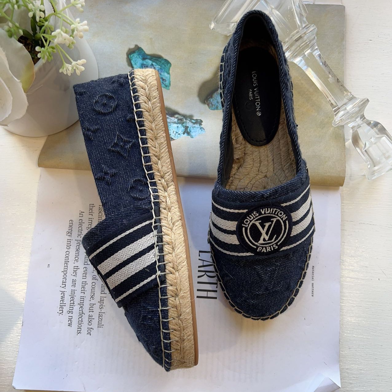 Louis Vuitton Denim Starboard Espadrille Flats 36 Navy