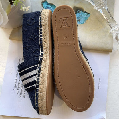 Louis Vuitton Denim Starboard Espadrille Flats 36 Navy