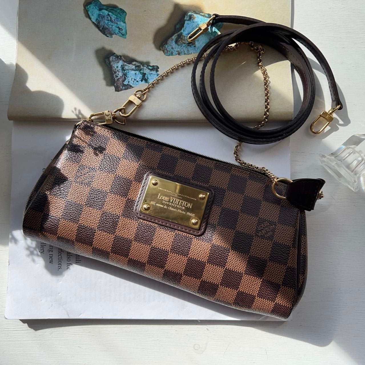 Louis Vuitton Eva Damier Ebene Canvas Pochette w/strap Bag