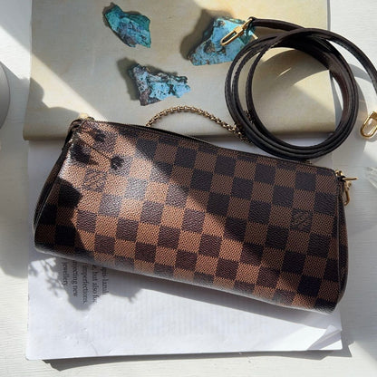 Louis Vuitton Eva Damier Ebene Canvas Pochette w/strap Bag