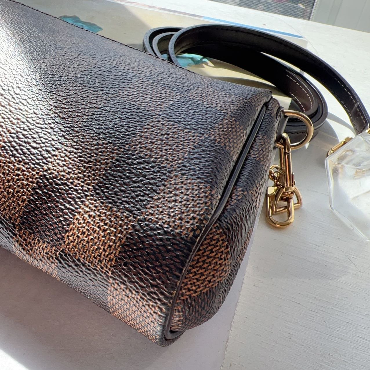 Louis Vuitton Eva Damier Ebene Canvas Pochette w/strap Bag