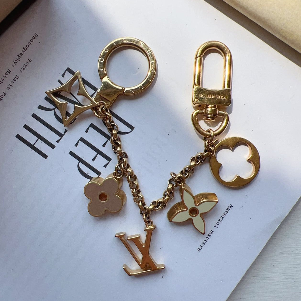 Louis Vuitton FLEUR de Monogram Bag Charm Chain Gold