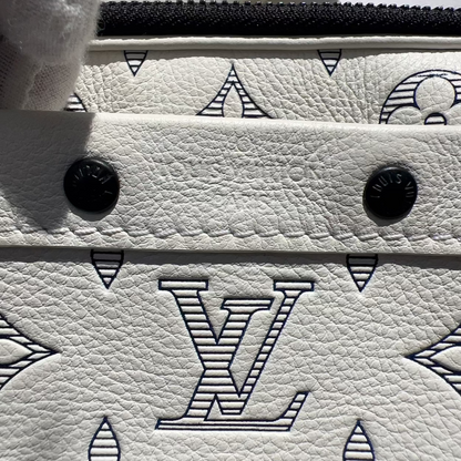 Close-up of a Louis Vuitton handbag with monogram pattern