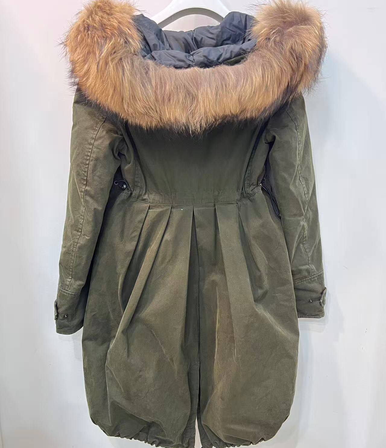 MONCLER KHAKI GREEN CAMELINE GIUBOTTO PARKA WITH FOX FUR HOOD SIZE00