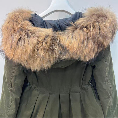 MONCLER KHAKI GREEN CAMELINE GIUBOTTO PARKA WITH FOX FUR HOOD SIZE00