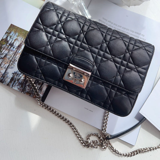 Dior Black Cannage Quilted Lambskin Miss Dior Promenade Chain Clutch Bag
