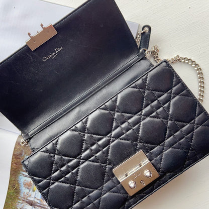 Dior Black Cannage Quilted Lambskin Miss Dior Promenade Chain Clutch Bag