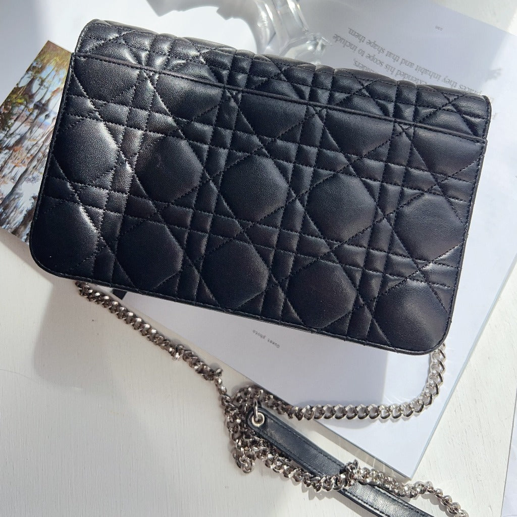 Dior Black Cannage Quilted Lambskin Miss Dior Promenade Chain Clutch Bag