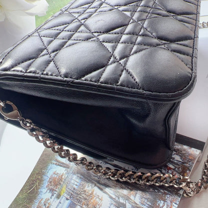 Dior Black Cannage Quilted Lambskin Miss Dior Promenade Chain Clutch Bag