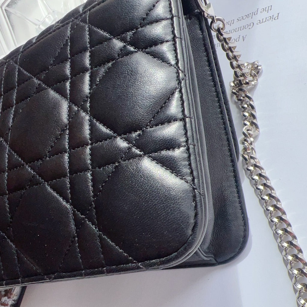 Dior Black Cannage Quilted Lambskin Miss Dior Promenade Chain Clutch Bag