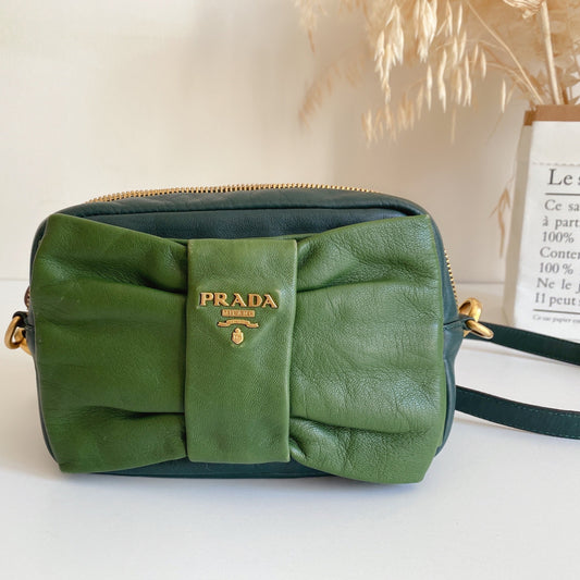 PRADA Nappa Bow Crossbody Leather Green Mini