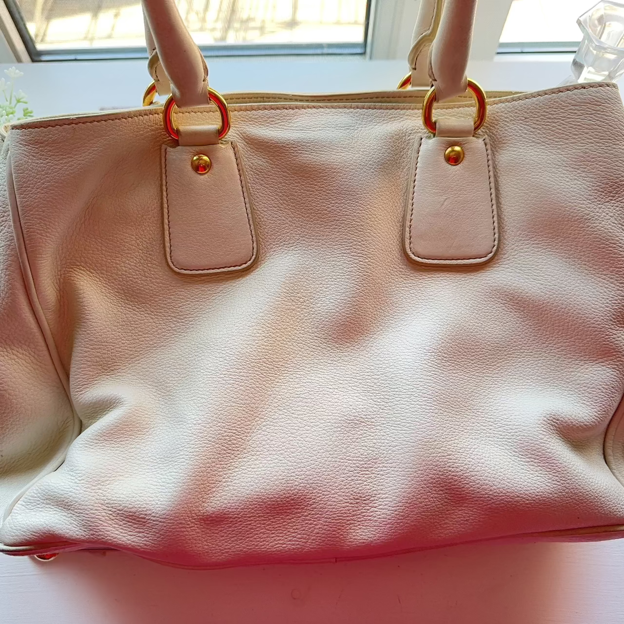 Prada Ivory Vitello Daino Leather Shopping Tote