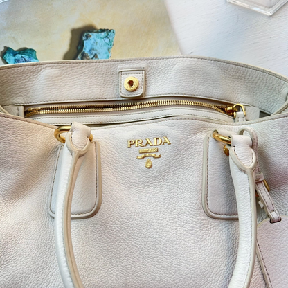 Prada Ivory Vitello Daino Leather Shopping Tote