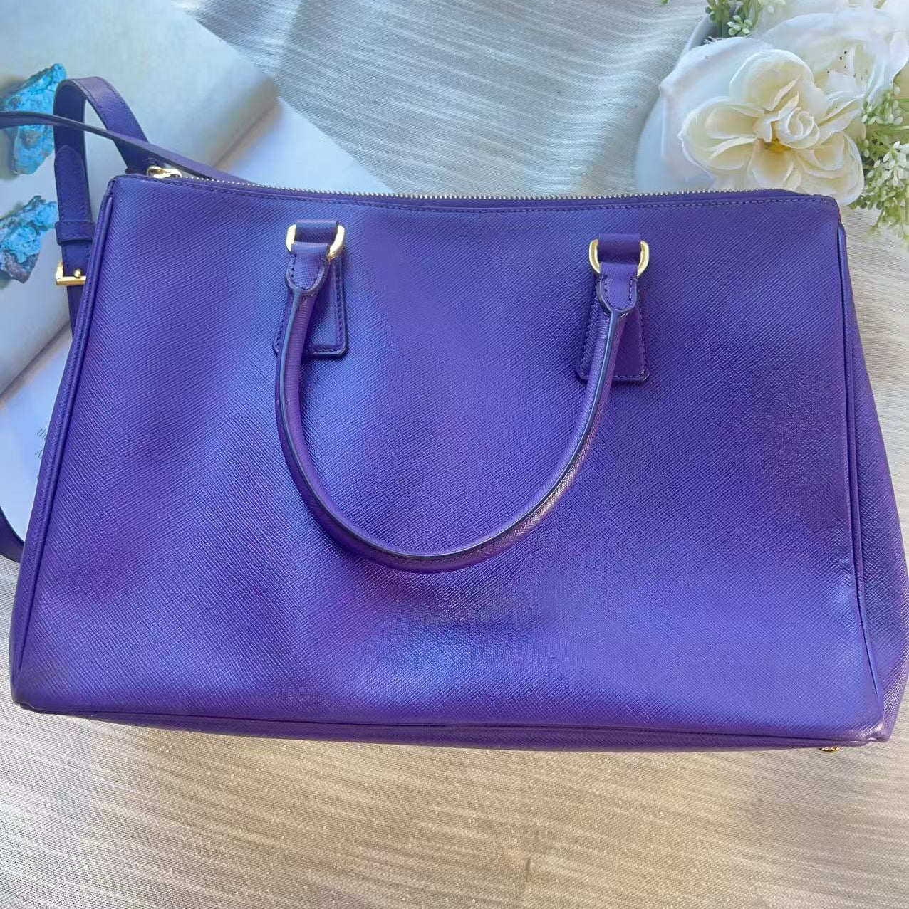 Prada Saffiano Medium Galleria Double Zip Tote Viola