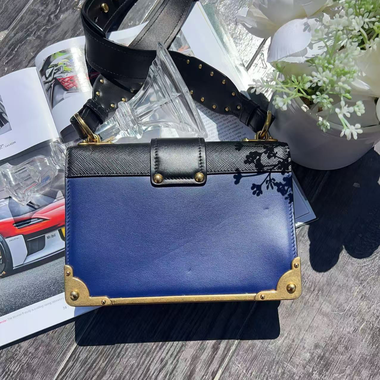 Prada Saffiano Trimmed City Calf Cahier Bag