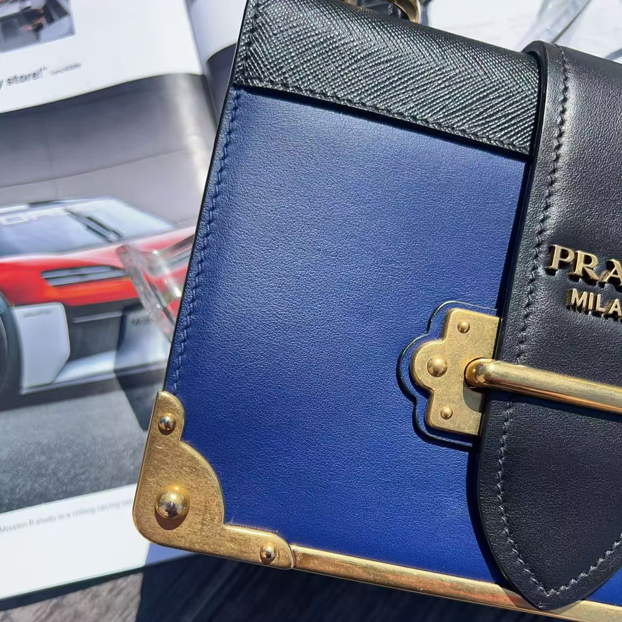 Prada Saffiano Trimmed City Calf Cahier Bag