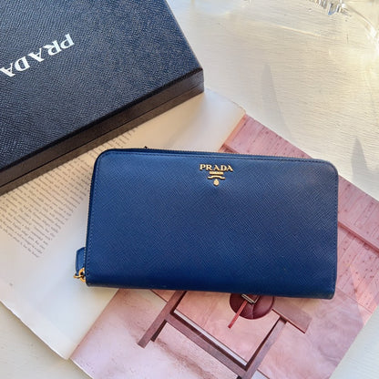 Prada Saffiano Metal Lux Leather Bluette Wallet