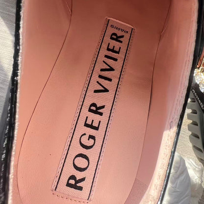 Close-up of Roger Vivier logo on a shoe sole