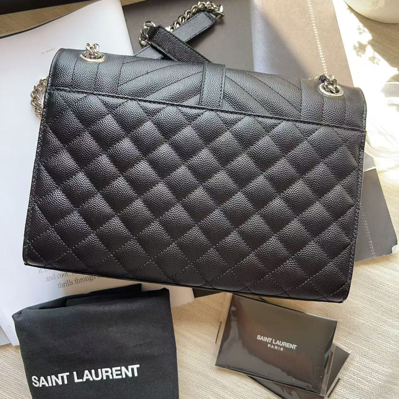 SAINT LAURENT ENVELOPE MEDIUM IN QUILTED GRAIN BAG