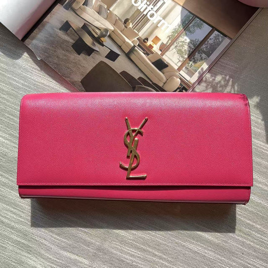 Saint Laurent Hot Pink Cassandre Leather Clutch Bag