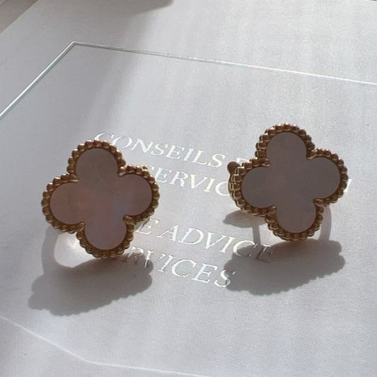 Van Cleef & Arpels 18K Gold Mother of Pearl Vintage Alhambra Earrings