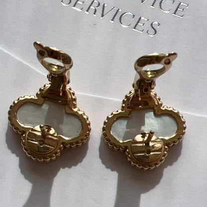 Van Cleef & Arpels 18K Gold Mother of Pearl Vintage Alhambra Earrings
