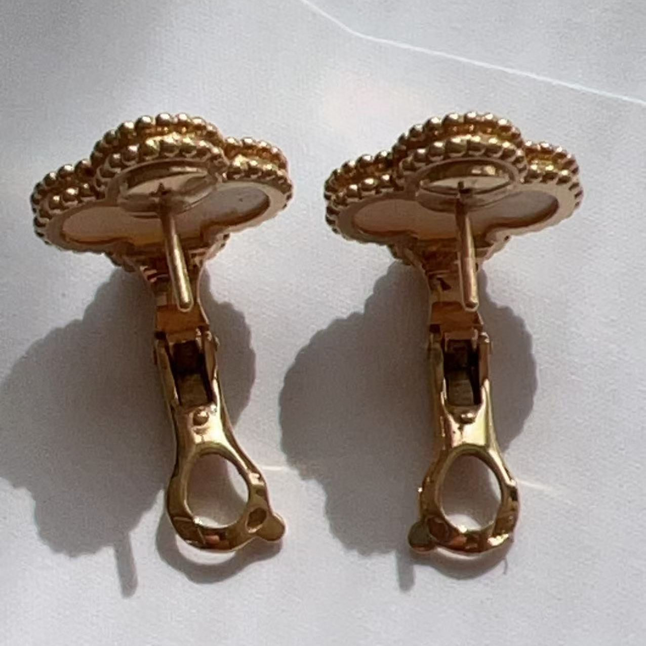 Van Cleef & Arpels 18K Gold Mother of Pearl Vintage Alhambra Earrings