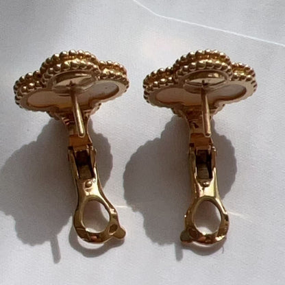 Van Cleef & Arpels 18K Gold Mother of Pearl Vintage Alhambra Earrings