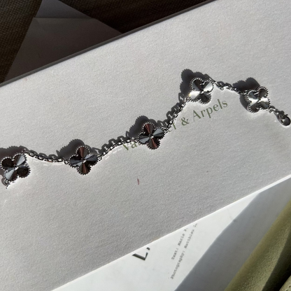 Van Cleef & Arpels 18k White Gold Guilloche Vintage Alhambra 5 Motif Bracelet