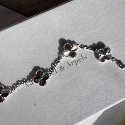 Van Cleef & Arpels 18k White Gold Guilloche Vintage Alhambra 5 Motif Bracelet