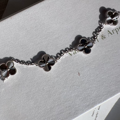 Van Cleef & Arpels 18k White Gold Guilloche Vintage Alhambra 5 Motif Bracelet