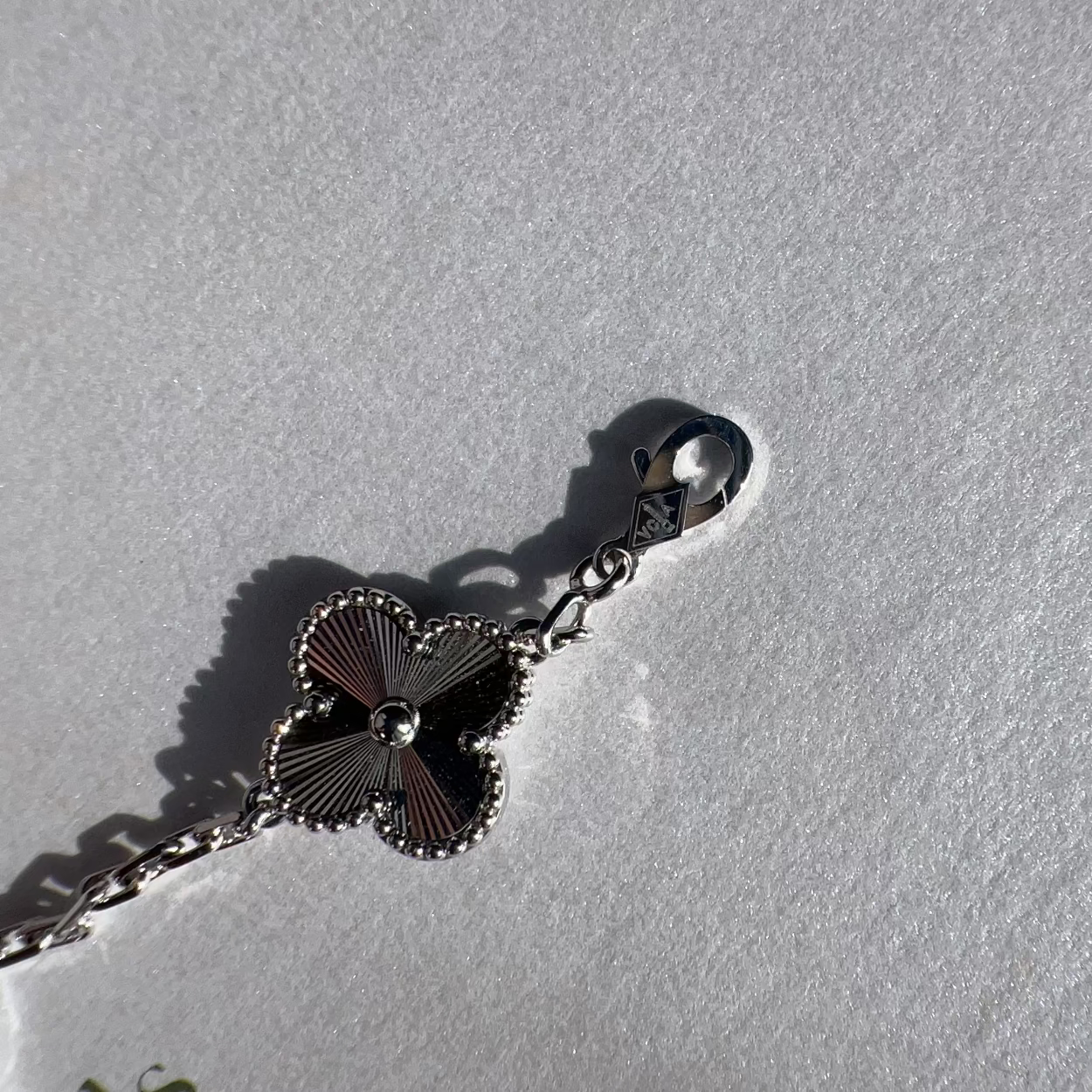 Van Cleef & Arpels 18k White Gold Guilloche Vintage Alhambra 5 Motif Bracelet