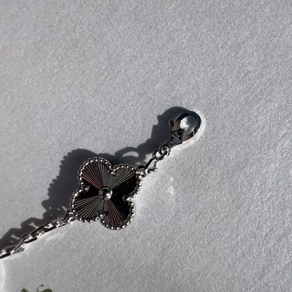 Van Cleef & Arpels 18k White Gold Guilloche Vintage Alhambra 5 Motif Bracelet