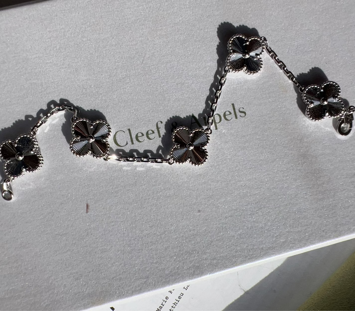 Van Cleef & Arpels 18k White Gold Guilloche Vintage Alhambra 5 Motif Bracelet