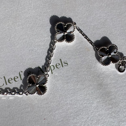 Van Cleef & Arpels 18k White Gold Guilloche Vintage Alhambra 5 Motif Bracelet