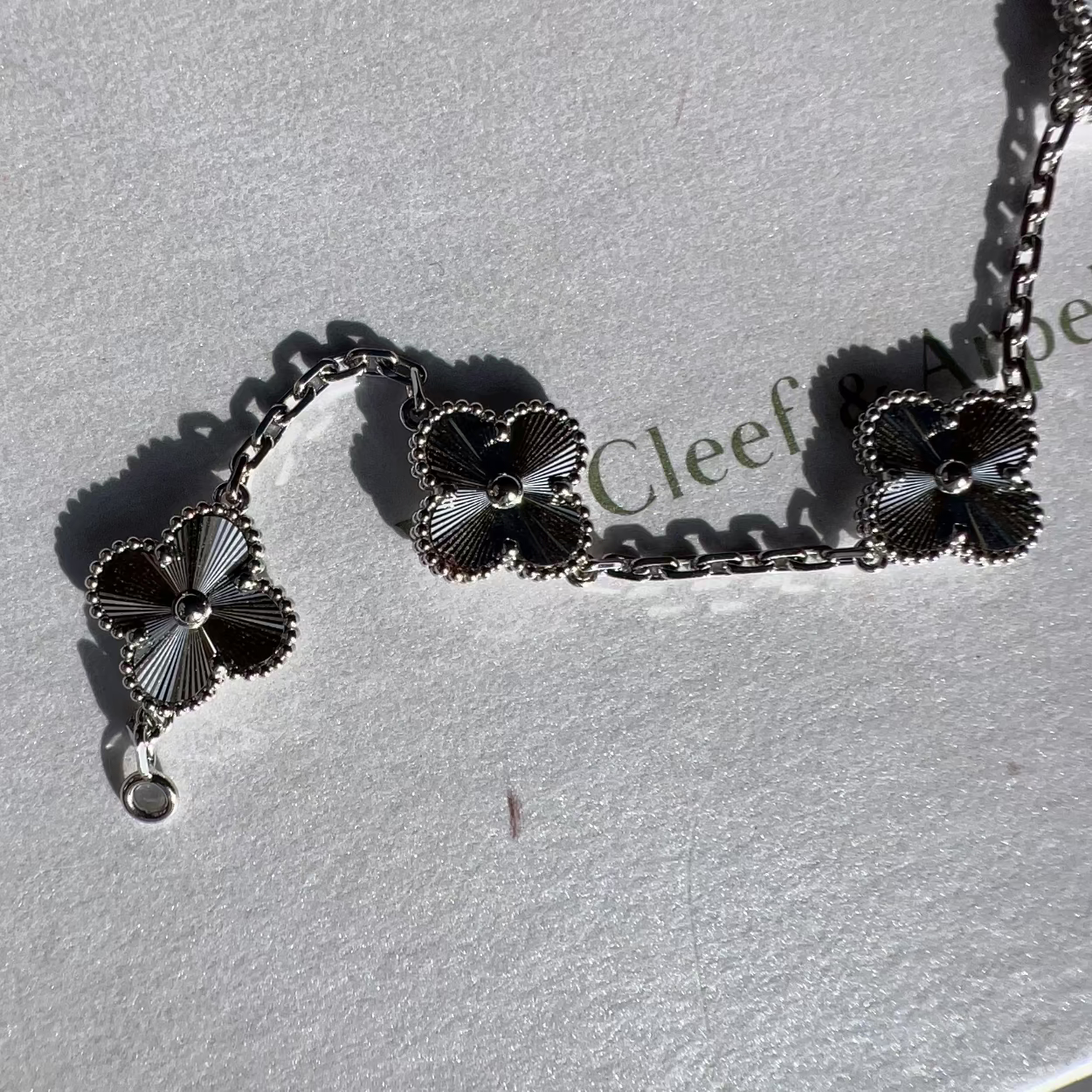 Van Cleef & Arpels 18k White Gold Guilloche Vintage Alhambra 5 Motif Bracelet