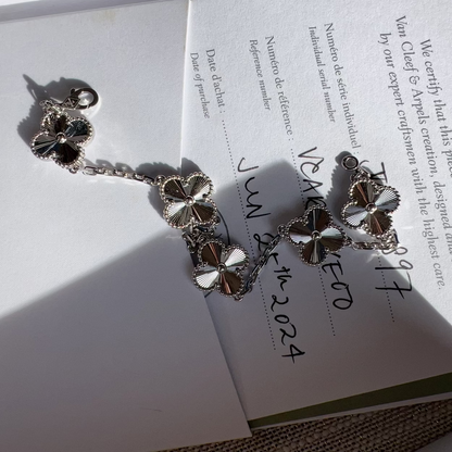 Van Cleef & Arpels 18k White Gold Guilloche Vintage Alhambra 5 Motif Bracelet