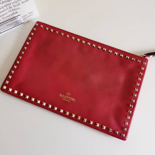 Valentino Garavani Vitello Large Rockstud Zip Wristlet Pouch Rosso Valentino