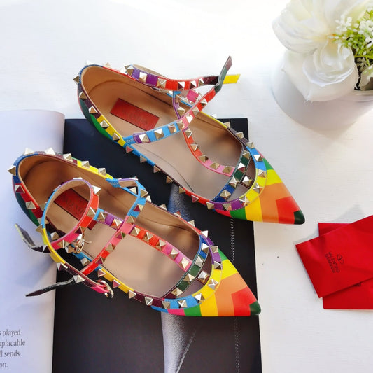 Valentino Rockstud Cage Ballerina Flats 36.5 Multicolor