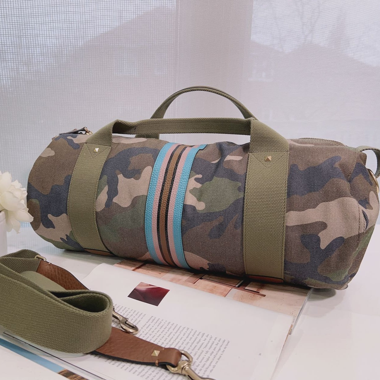 Valentino Canvas Camo Weekender Bag