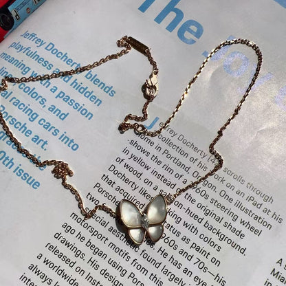 Van Cleef & Arpels Mother of Pearl Two Butterfly Pendant Necklace