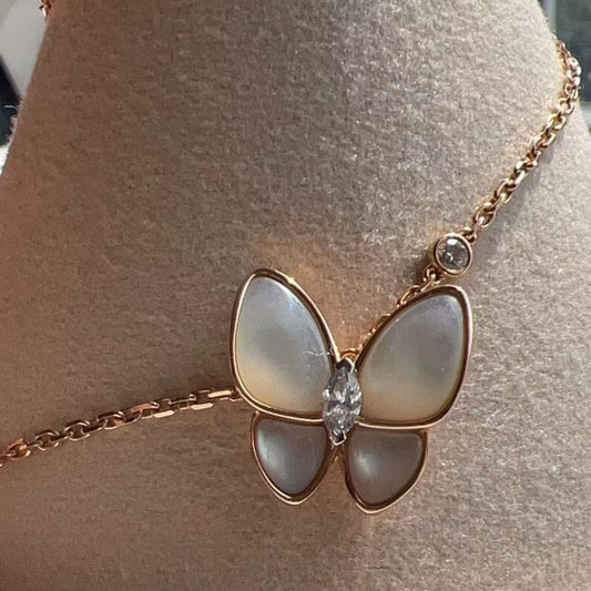 Van Cleef & Arpels Mother of Pearl Two Butterfly Pendant Necklace