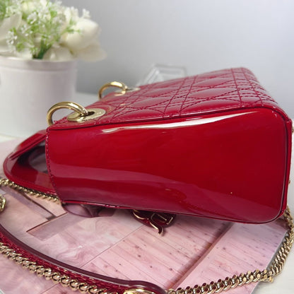 Dior Cannage Mini Lady Dior Patent Red